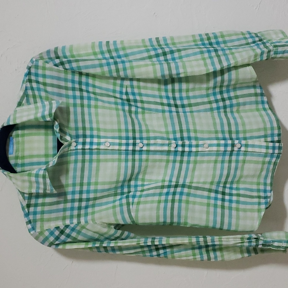 J. McLaughlin Spring plaid lightweight cotton button down shirt size 4